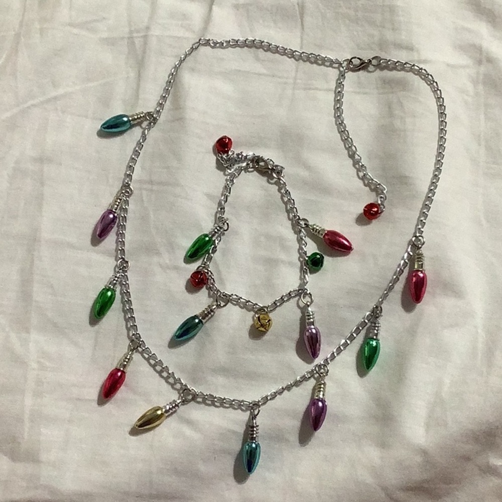 Christmas Light and Jingle Bells jewelry set Necklace and Bracelet